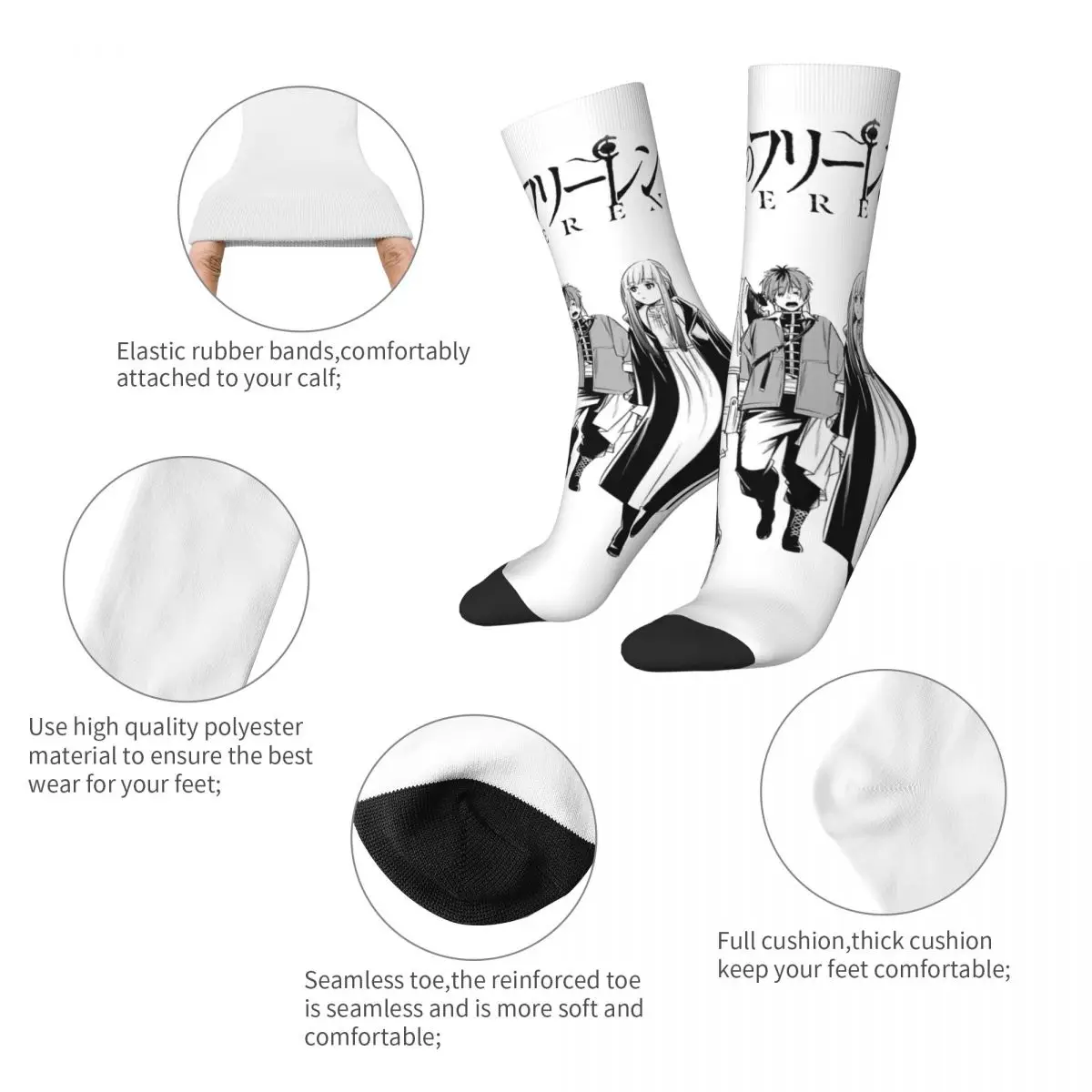 Autumn Winter Hip-hop Men's Women's Anime   Sousou No Frieren Socks Manga Sweat Absorbing Middle Tube Socks