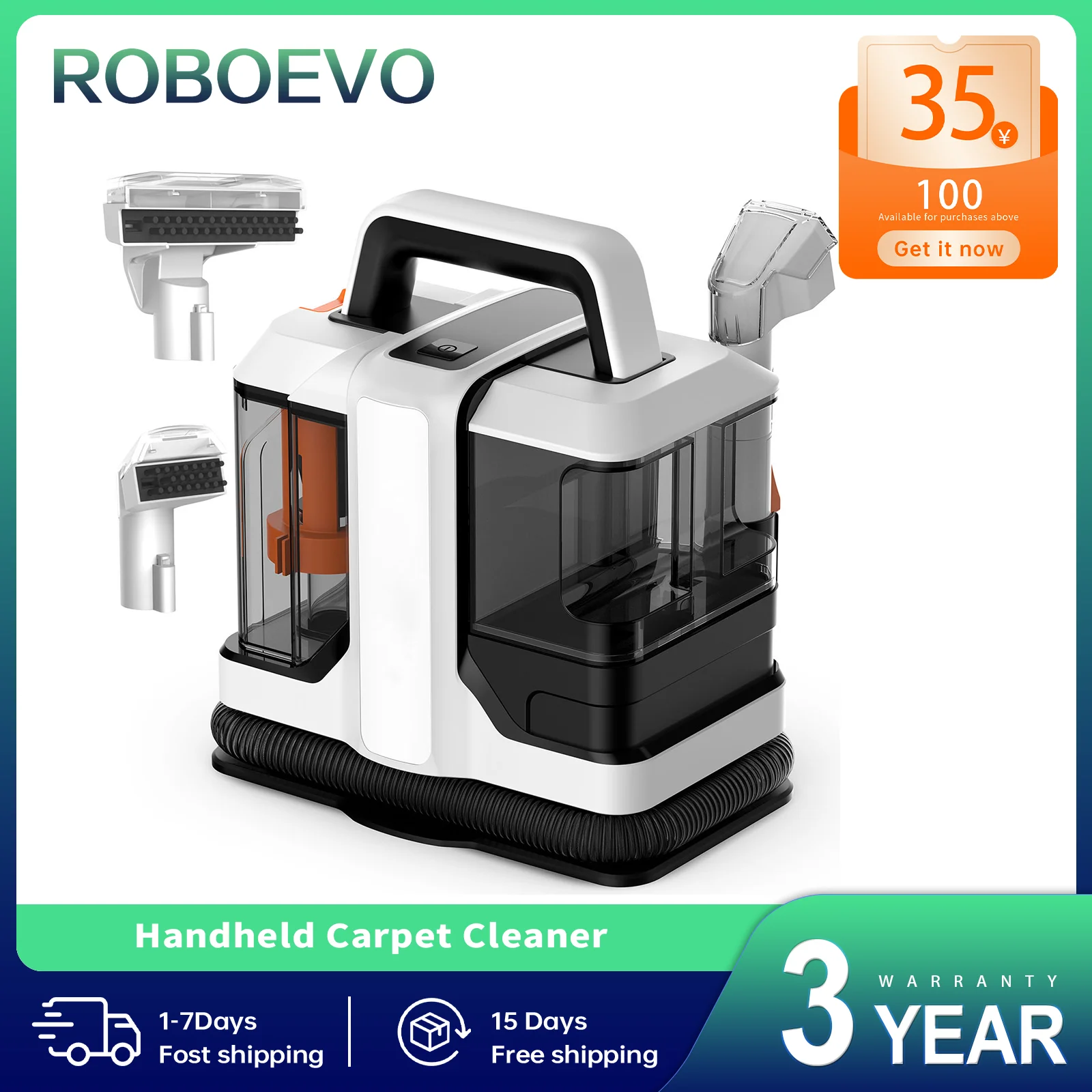 GOOVI Handheld Carpet Cleaner 750/450W Spot Cleaner 11/15KPa for Sofa Curtain Spray Suction Integrated Machine Clean Machine