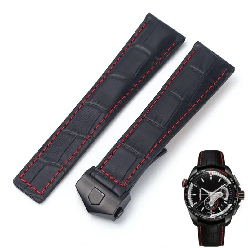 19mm 20mm 22mm Genuine Leather Strap for Tag Heuer Watch Carrera Monaco Watch Belt Black Brown Bracelet Wristwatch Watchbands