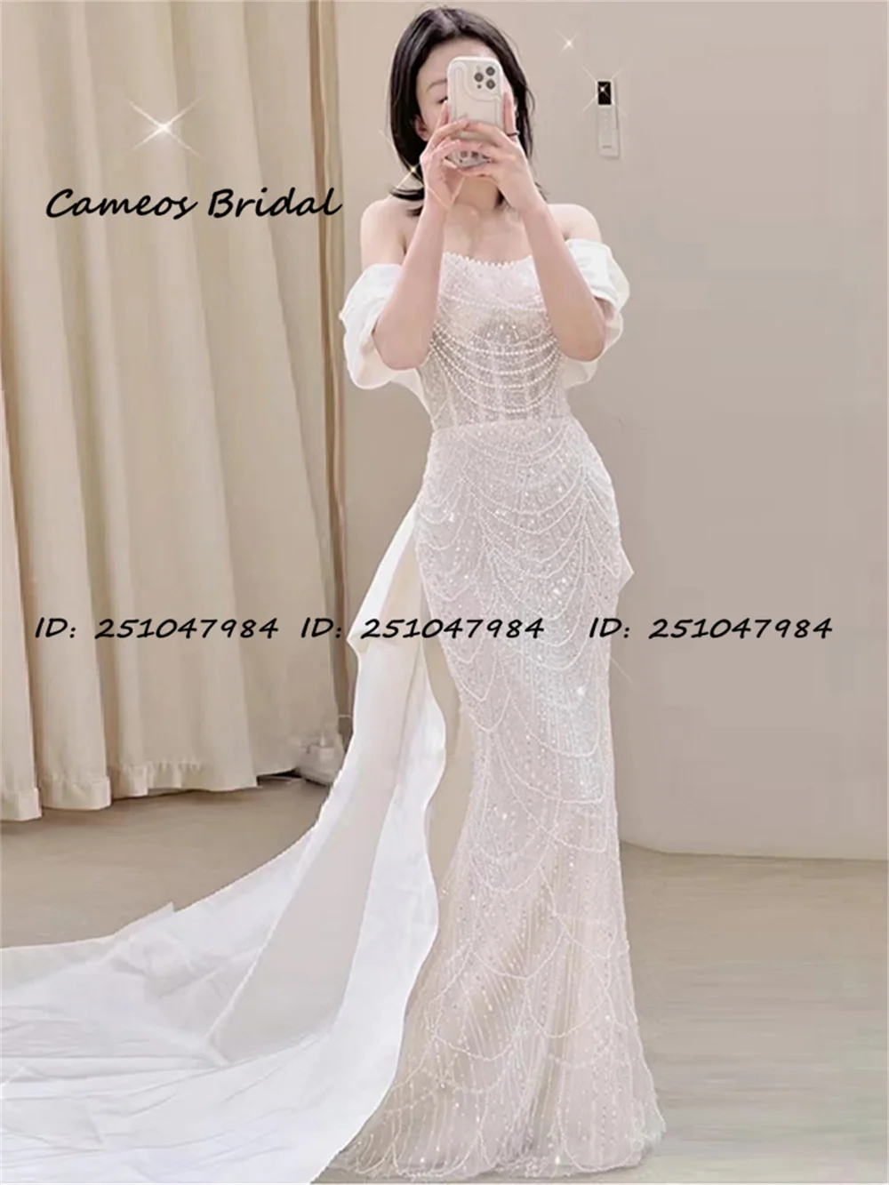 SONDR Luxury Beading Customized Lace Wedding Dresses Mermaid Short Sleeves Floor Length Brides Gowns Women Bridal Dresses