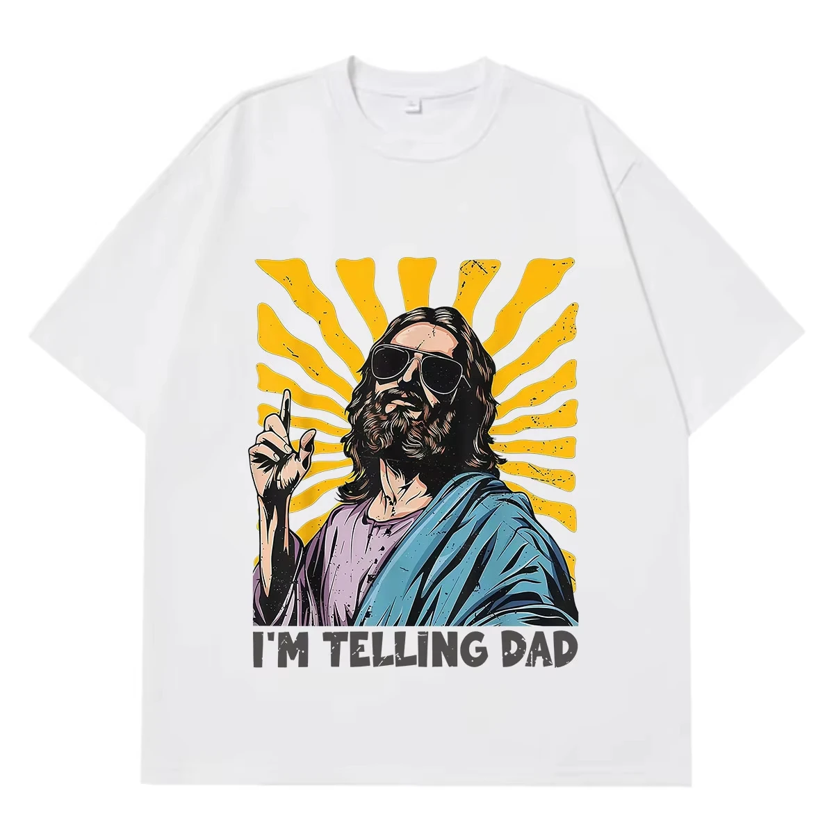 I'm Telling Dad Cool Jesus with Sunglasses Graphic TShirt Men Women Fashion Casual T-shirt Summer Loose Retro Oversized T-shirts
