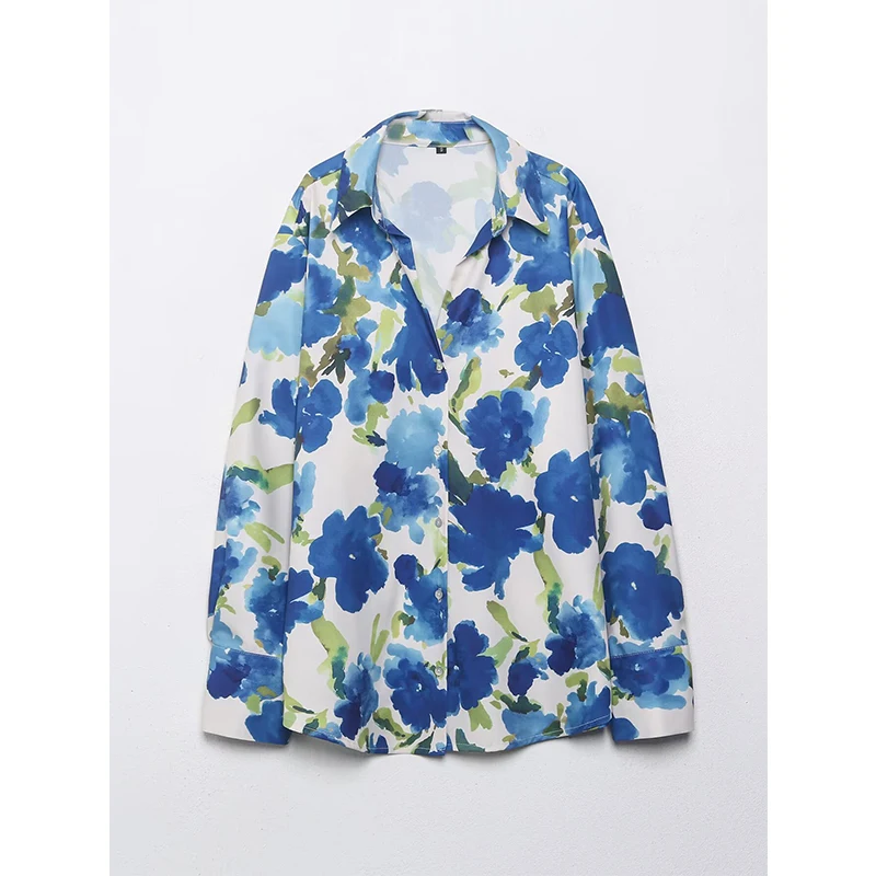 

YENKYE 2026 Женская атласная рубашка с цветочным принтом, на пуговицах, с отложным воротником, длинными рукавами, повседневная блузка, весенняя уличная одежда