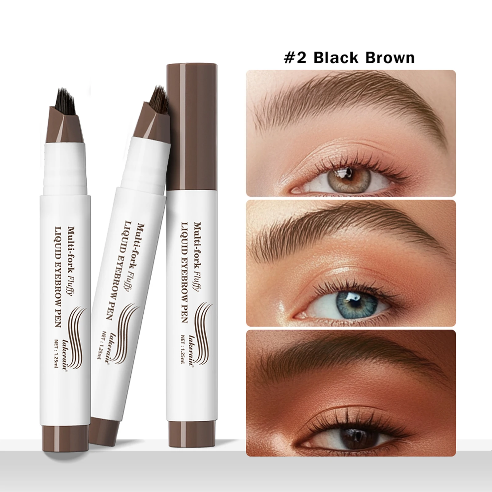 MLSMILE 4 couleurs stylo à sourcils étanche 4 fourchettes pointe sourcil cosmétique longue durée naturel brun foncé liquide crayon à sourcils