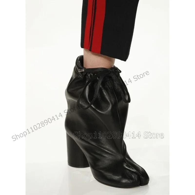 Red Horse Hoof Mid Calf Matte Leather Boots Elatic Band Women Shoes Chunky High Heels Fashion Banquet 2025 Zapatos Para Mujere