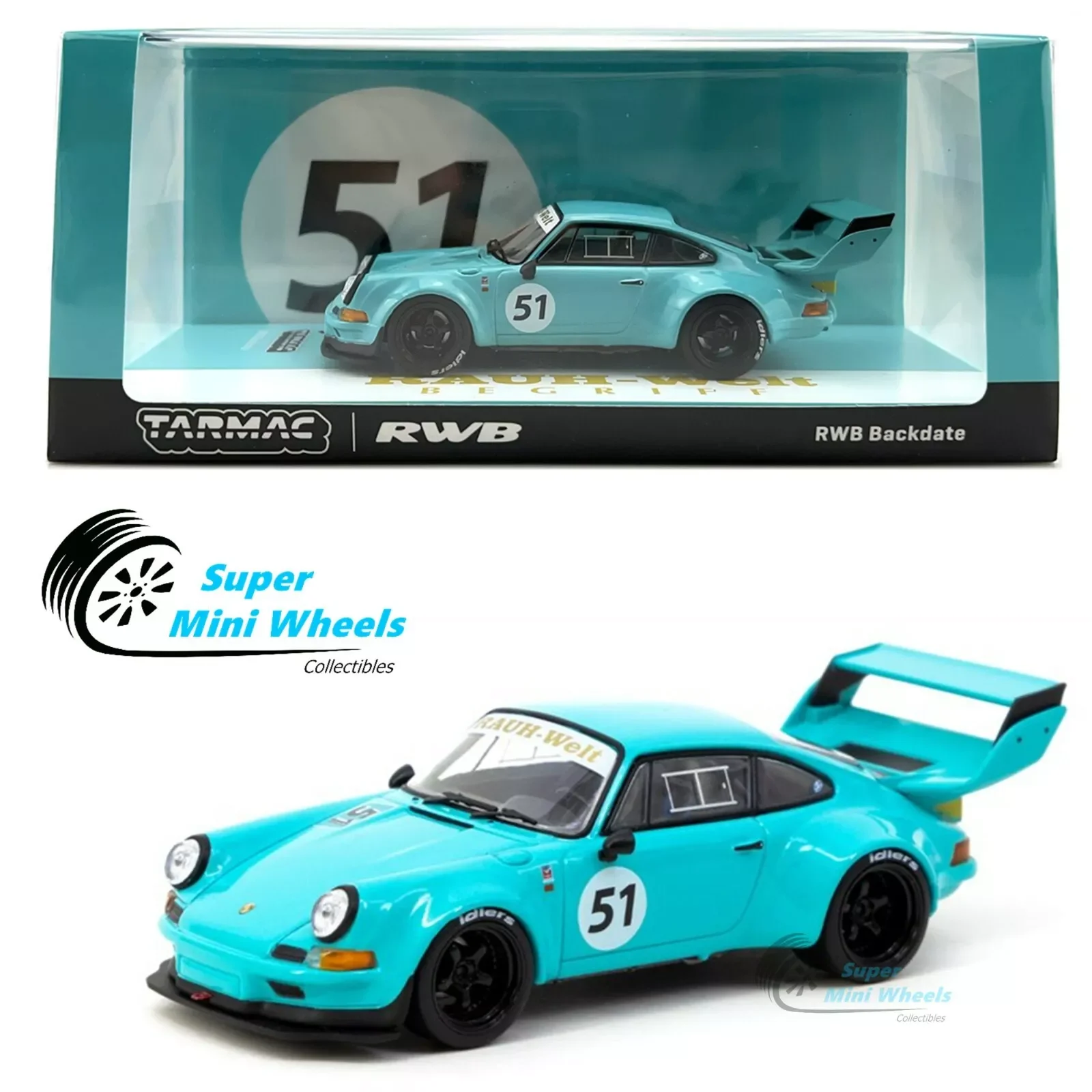 

Tarmac Works 1:43 RWB Backdate Синий # 51, литая под давлением модель автомобиля, коллекция ограниченного выпуска, игрушки для хобби