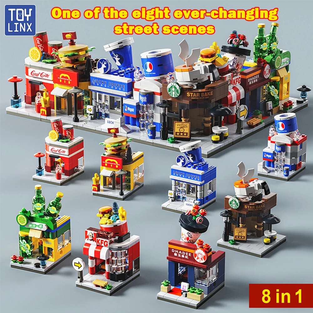 TOYLINX Street Store Bausteine Fast Food Restaurant Coffee Shop Puzzle Zusammengebautes Lernspielzeug für Kinder Geburtstagsgeschenk