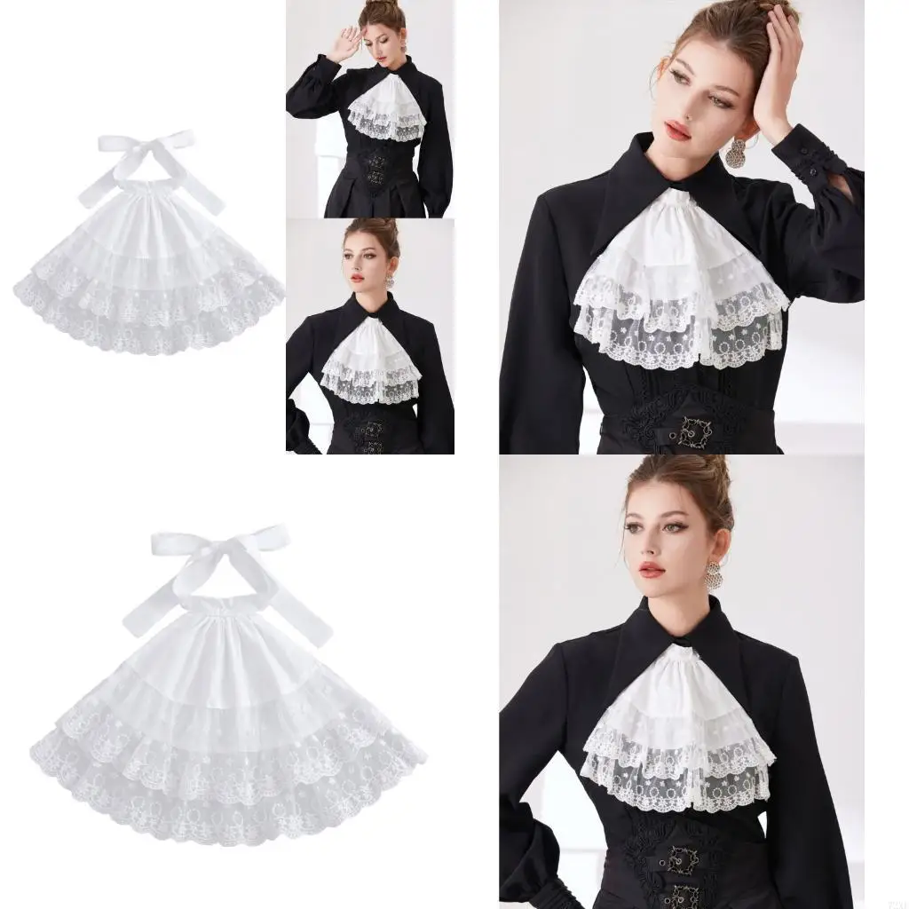 72XE Elegant Ruffled False Neckpiece Breathable Cotton Feminine Clothing Decoration White