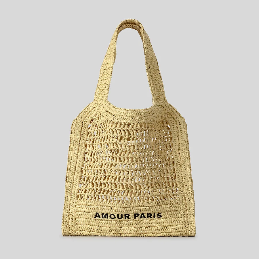 

Casual Hollow Large Capacity Straw Tote Bag Designer Paper Woven Women Shoulder Bags Handmade Summer Beach Bag Big Bali Handbags