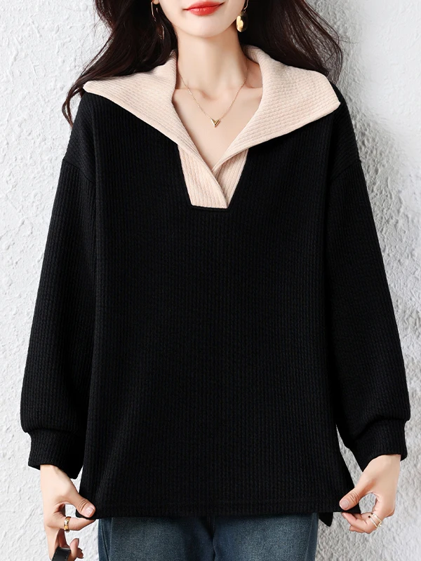 بدوره إلى أسفل طوق محبوك سترة حجم كبير المرأة عادية التخسيس هوديي ألياف البوليستر طويلة Sve الخريف #2