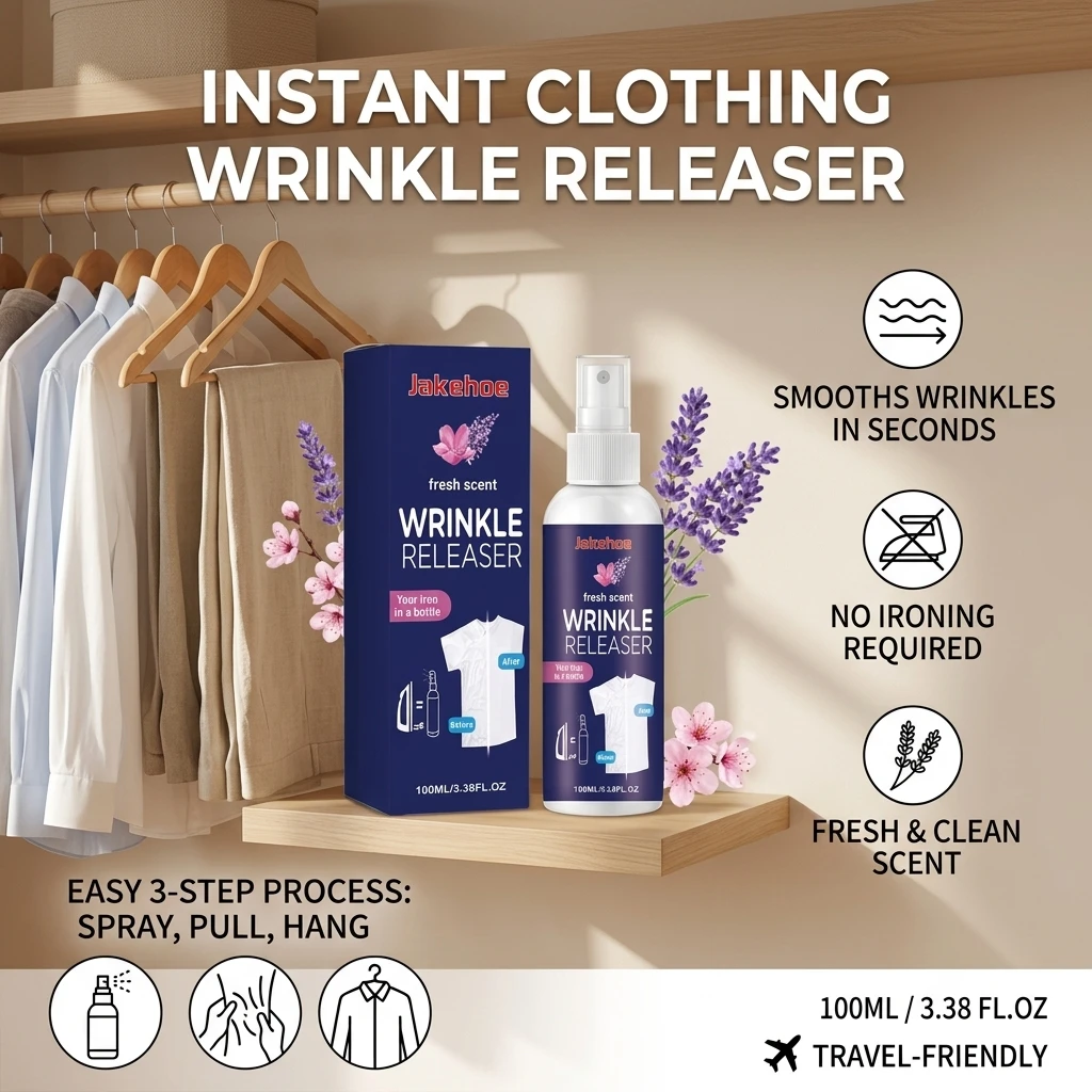 Fabrics Wrinkle Releaser Spray Smoothing Garment Creases Freshing Floral Scent No-Iron Portable Clothing Wrinkles Remover Mist