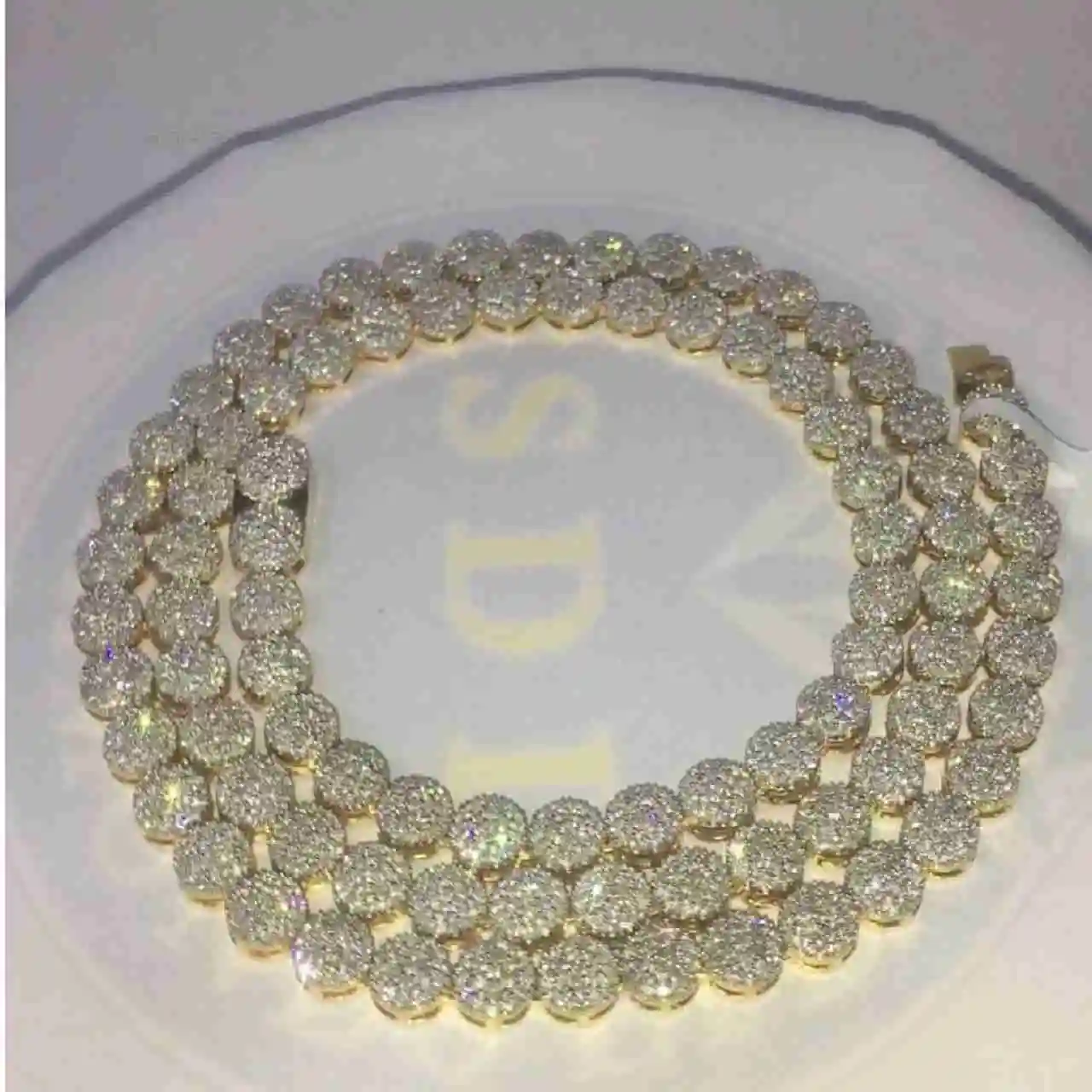 

Trendy Hip Hop Style Rapper Charm Real Diamond Studded Cluster Tennis Chain in 10K Yellow Gold