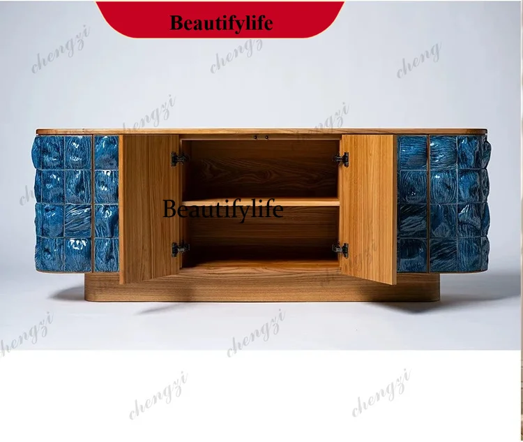 P182  Art porch cabinet light luxury high-end dining side cabinet solid wood painted living room decorative storage cabinet