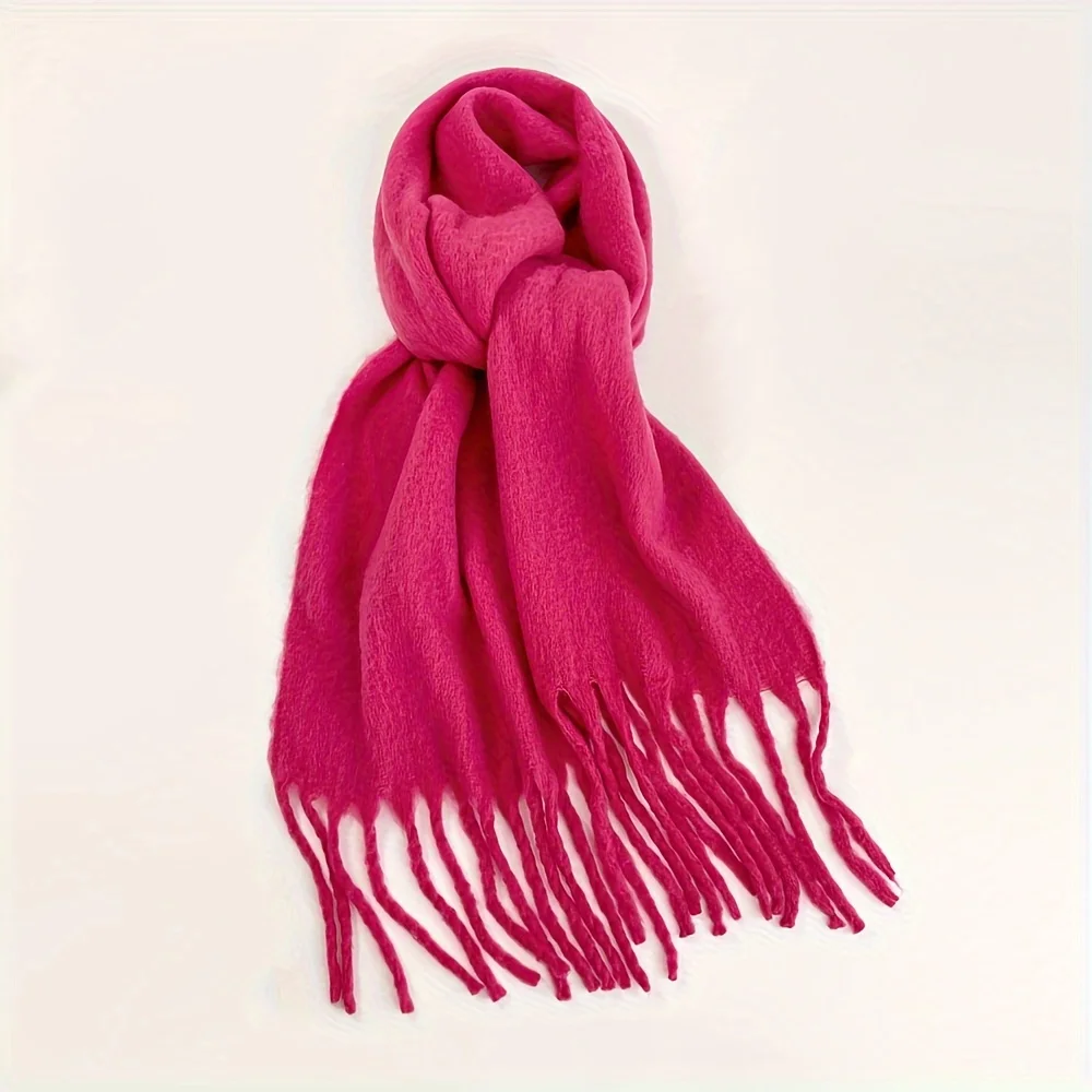 Simple Solid Color Chunky Scarf Imitation Mohair Thick Warm Tassel Shawl Autumn Winter Outdoor Coldproof Versatile Long Scarf