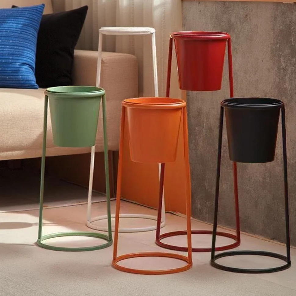 Simple color flower stand indoor living room balcony flower stand movable wrought iron flower pot rack display stand
