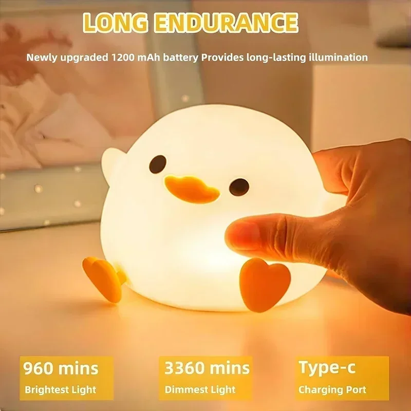 子供用アヒルナイトライト、調光可能なタッチコントロール、ポータブルで充電式、誕生日クリスマスギフト