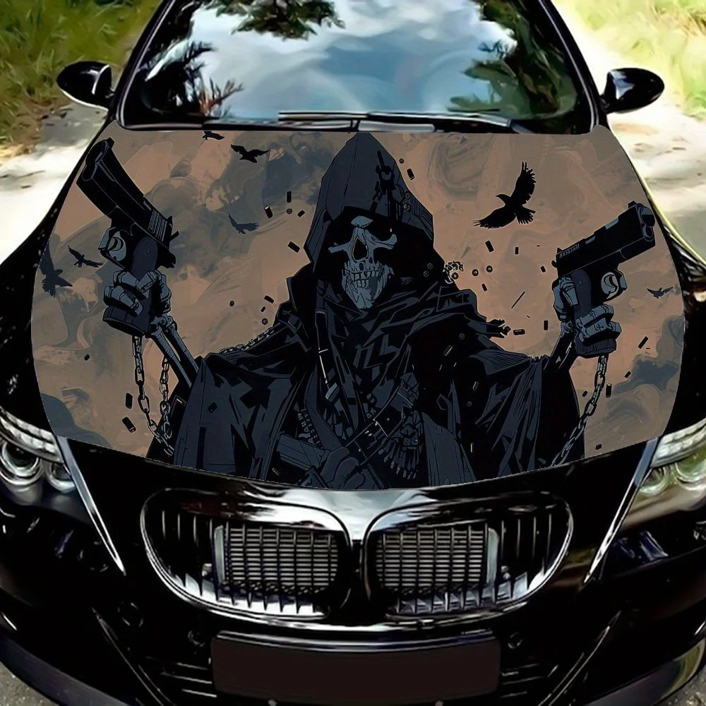 

Grim Reaper Gunslinger Car Hood Vinyl Wraps Sticker, Car Engine Decal, Waterproof Self-adhesive Car Packaging Cover, Universal C