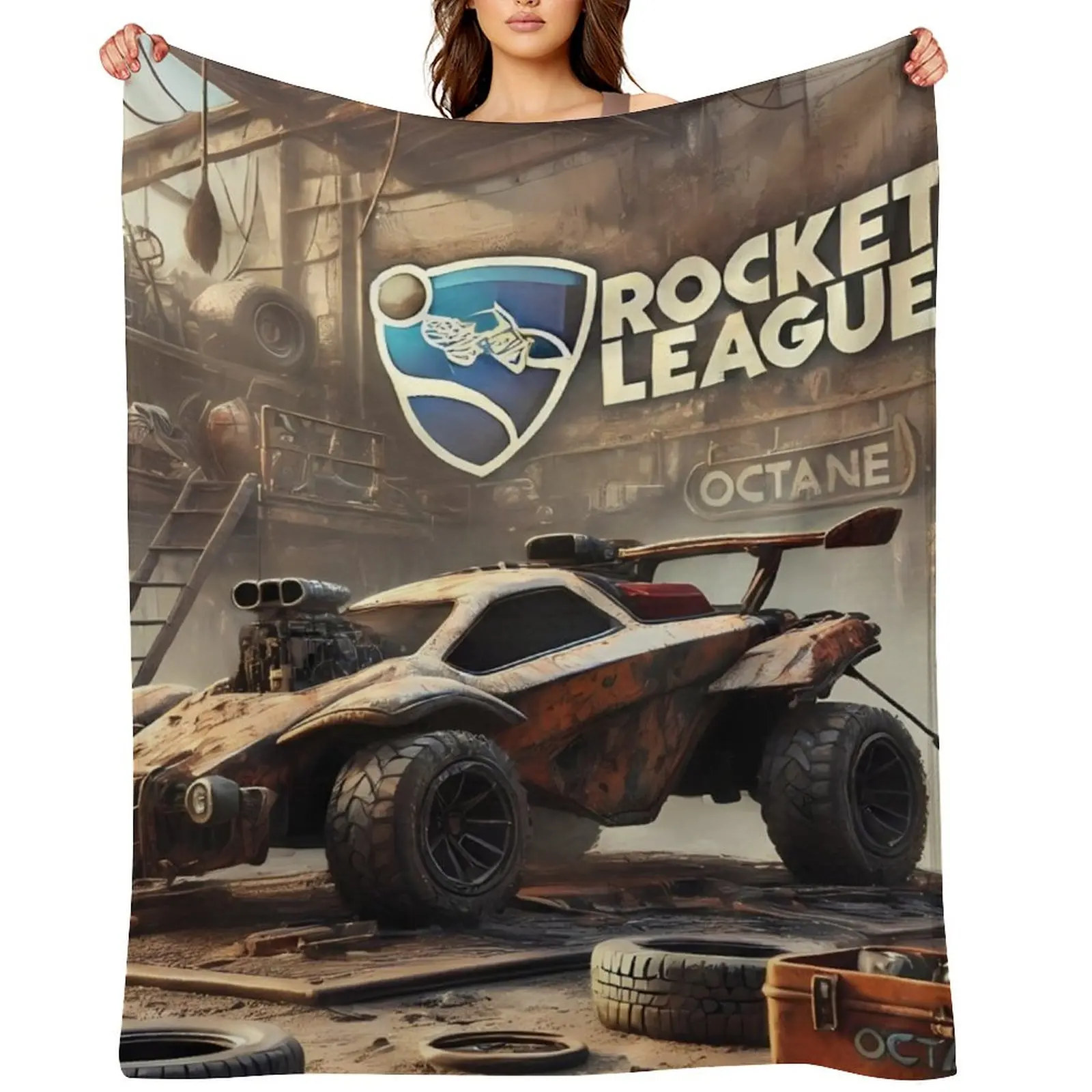 

Octane from Rocket League in a post apocalyptic wasteland Throw Blanket Luxury Brand Plaid Decoratives Blankets