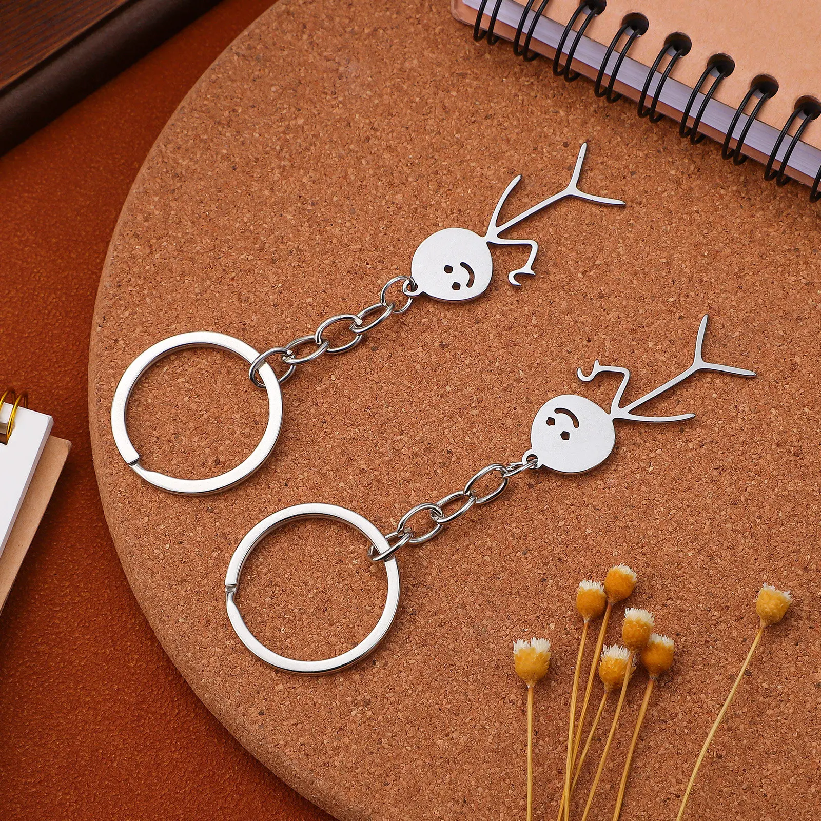 2Pcs Couple Keychains Matching Heart Stainless Steel Romantic Engraved for Wedding Engagement Anniversary Gift