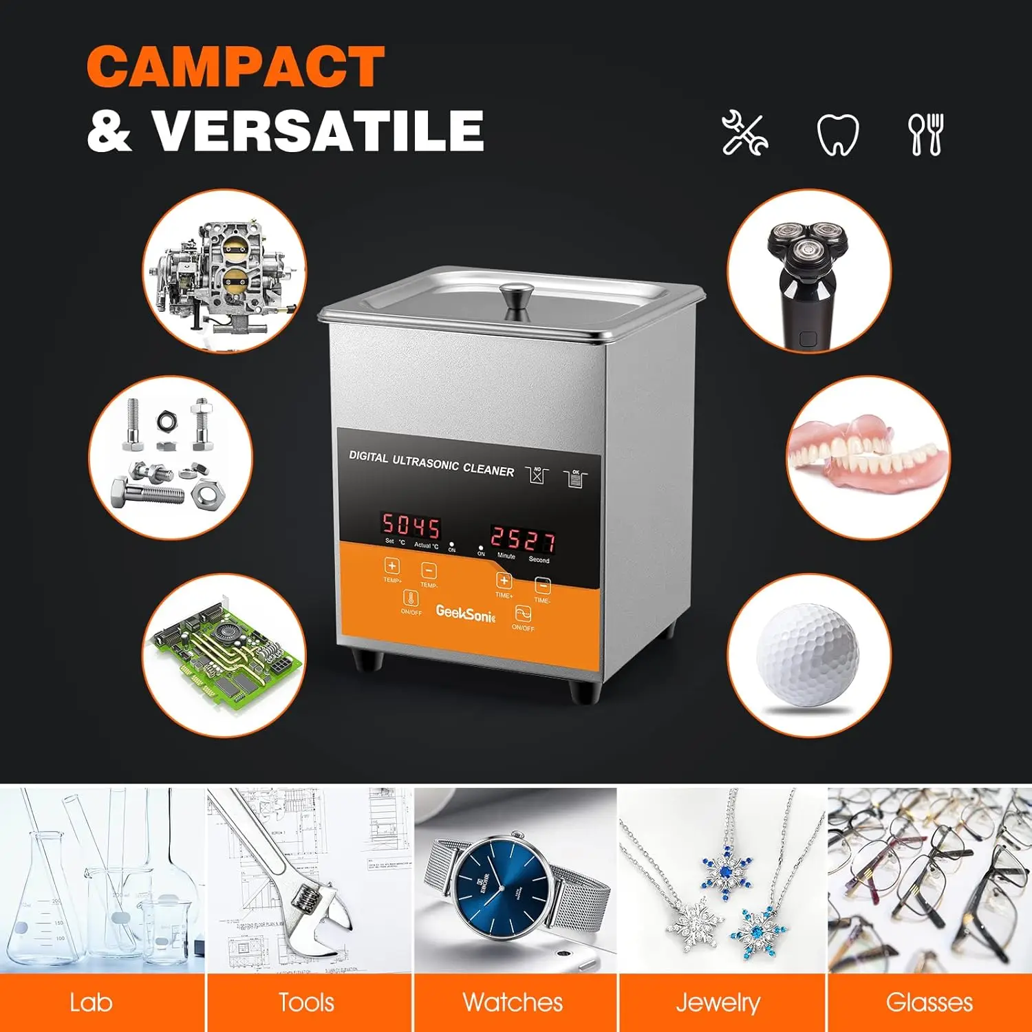 ACMESONIC 2L เครื่องทําความร้อนจับเวลา Digital Ultrasonic Cleaner 40kHz SUS 304 สแตนเลสสําหรับเครื่องประดับนาฬิกาแว่นตาอุปกรณ์เสริม