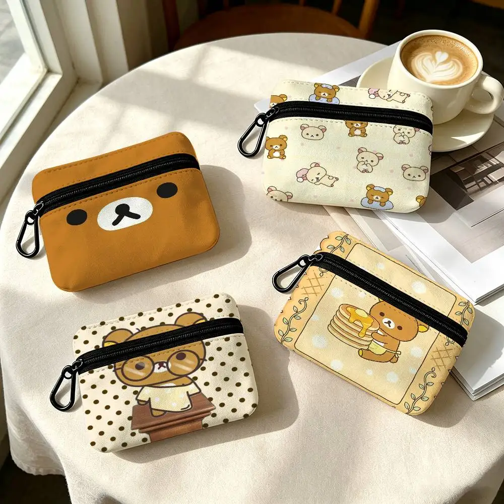 New Rilakkuma Doll   Portable Oxford Fabric Mini Wallet Carabiner Design Small Coin Bag For Cards Keys Earphones