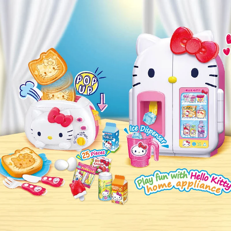 Hello Kitty Home Appliance Set Refrigerator Toaster Simulation Kitchen Toys Cute Cartoon Girl Play House Toys Set Birthday Gifts