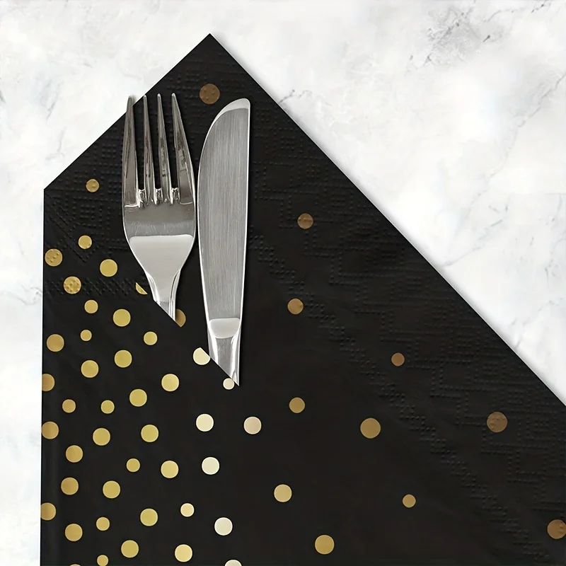 20/40/80 Packungen Weiße und Schwarze Papier-Cocktailservietten mit Goldfolie-Polka-Dots, Partyzubehör für Tischdekoration – Detail 7