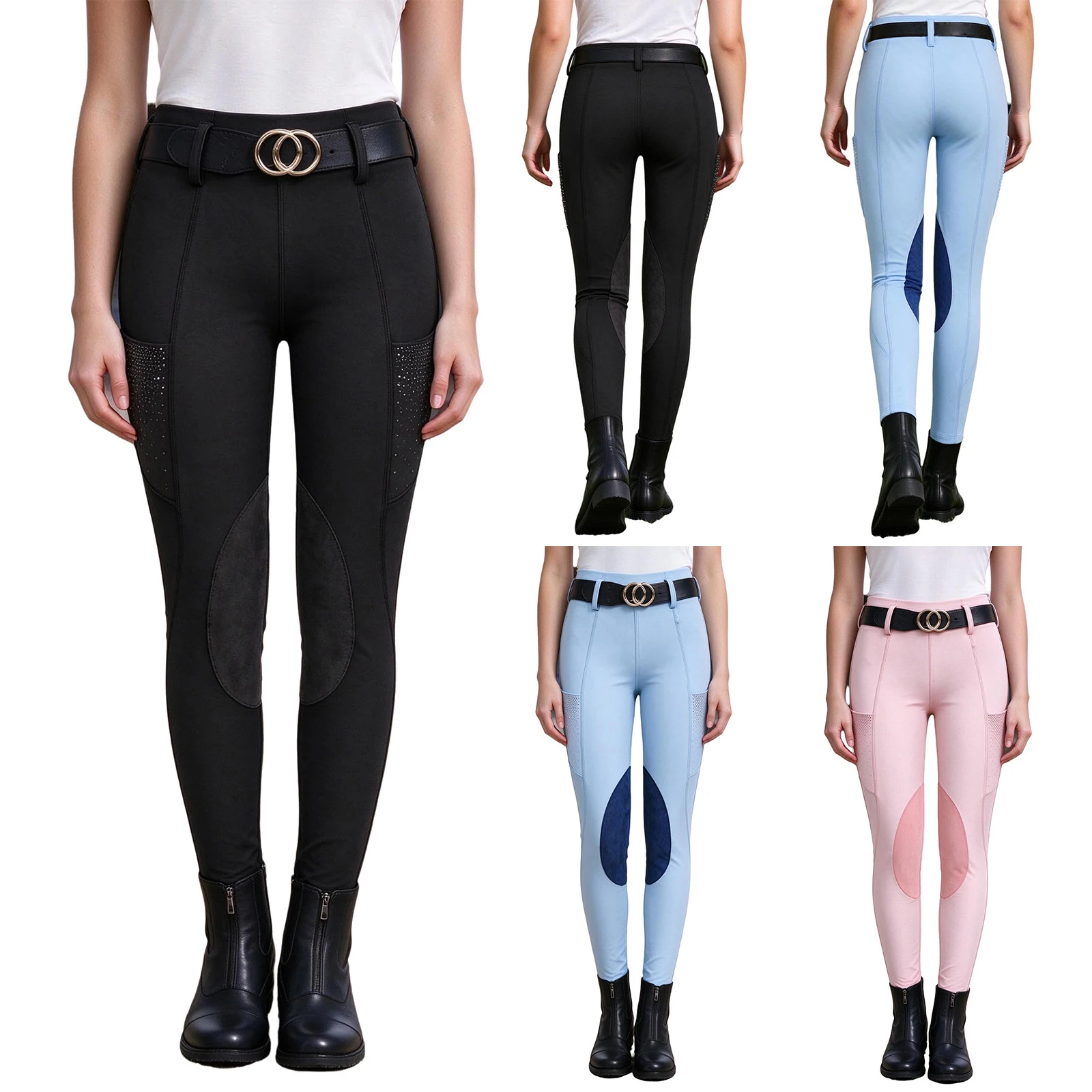 Kids Girls Fleece-lined Equestrian Pants Suede Patchwork Horse Riding Trousers with Pockets for Horsemanship Training Lesson