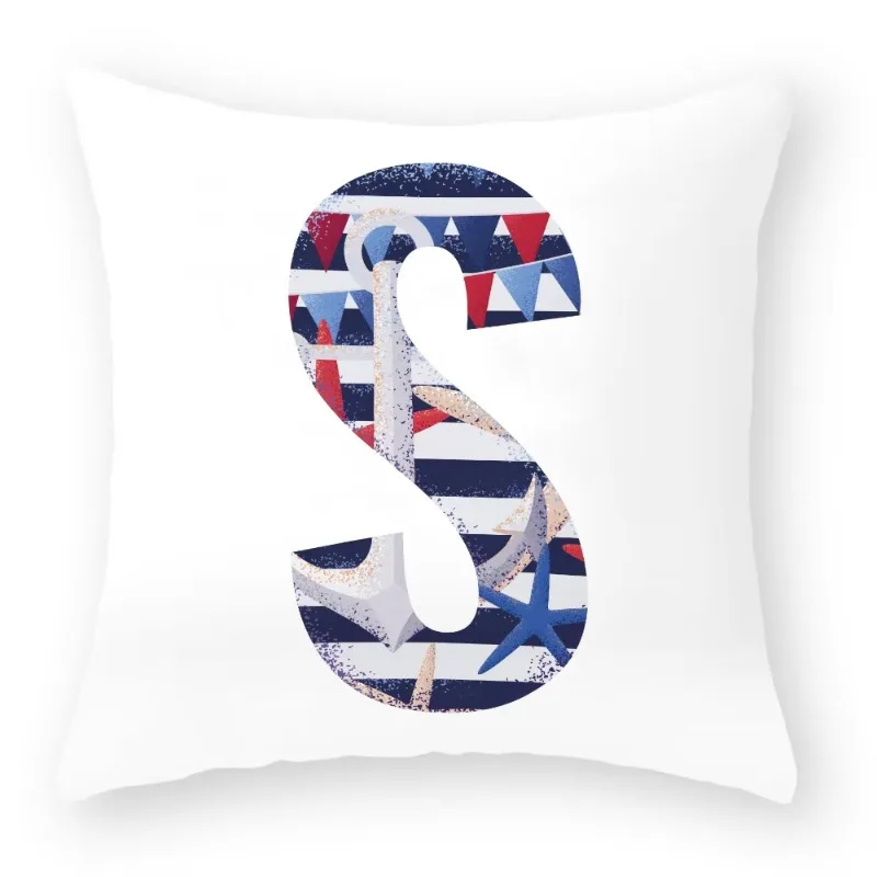 English Alphabet 26 Letters Decorative Cushion Cover Blue white Stripes Polyester Pillow Case Sofa Home Decor 45x45cm