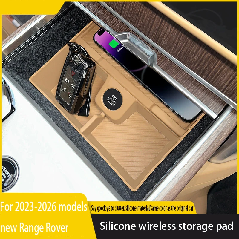 

Car central control Armrest box storage box wireless charging silicone pad For Land Rover Range Rover Sport Vogue L460 2023-2026