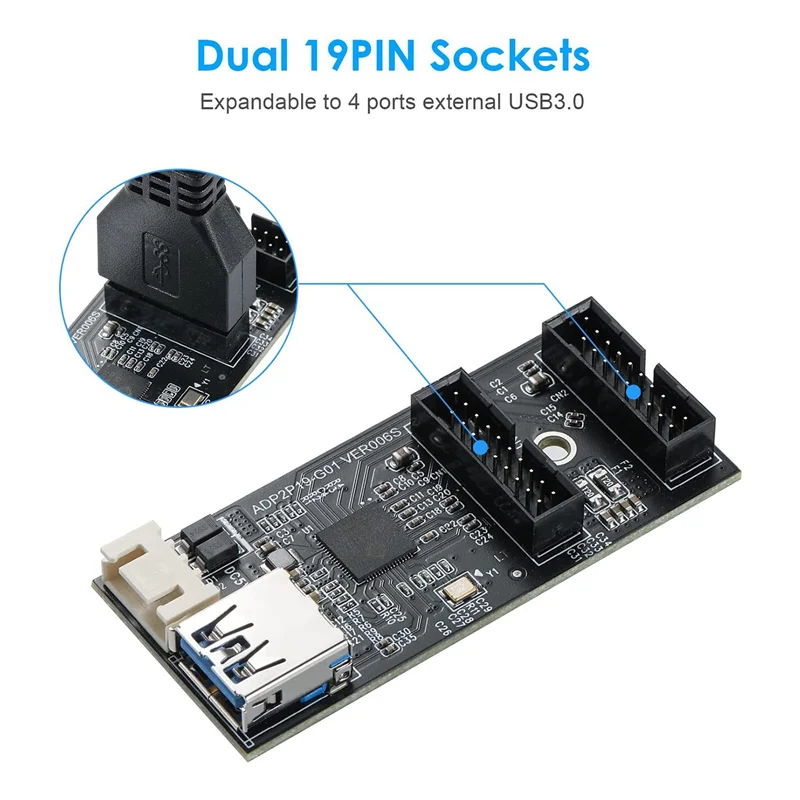 بطاقة محول ذكر USB 3.2 Gen1 إلى Dual 19PIN مصنوعة بشكل جيد، بطاقة توسيع USB3.0 إلى 2 منفذ 19PIN لنظام التشغيل Windows7/8/10/11/Linux