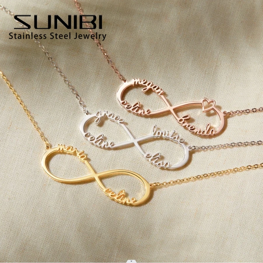 SUNIBI Customized Name Necklace Custom Personalized Letter Choker Necklace Stainless Steel Pendant Nameplate Gift Dropshipping