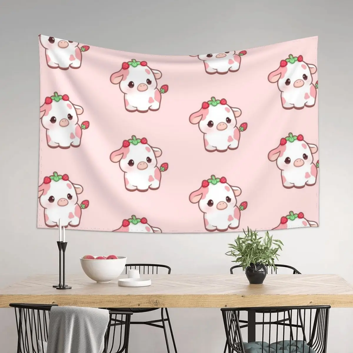 

Strawberry Cow Tapestry On The Wall Outdoor Decoration Wallpaper Bedroom Hanging Wall Tapestry