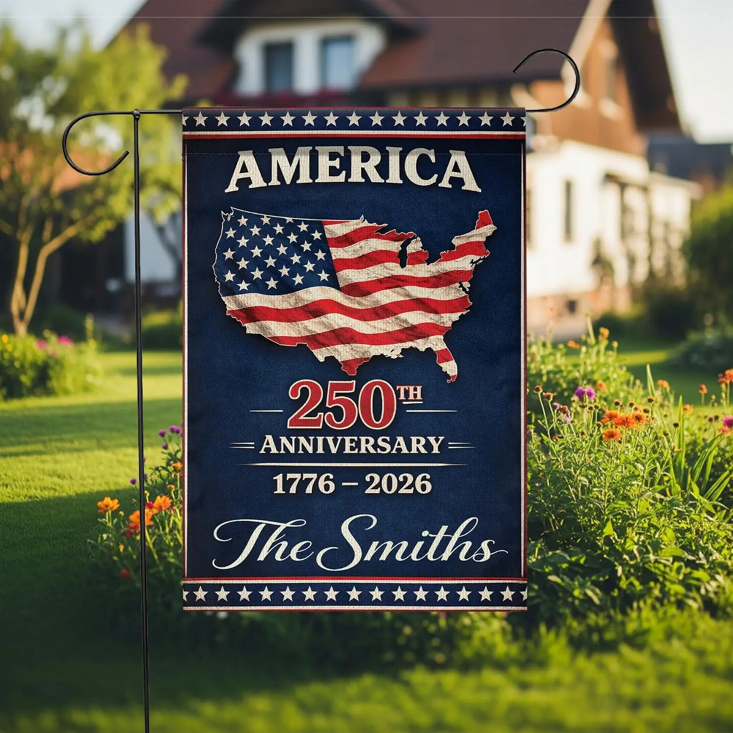 Personalized 250th Anniversary USA Garden Flag Custom Family Name Yard Flag 1776–2026 America Patriotic Outdoor Decor for 4t MMZ