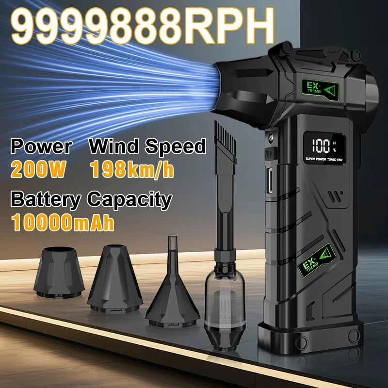 

9999888RPH Powerful Air Blower Cordless Turbo Jet Fan USB Rechargeable High-Speed Blower 70m/s For Car/PC/Keyboard/Snow/Leaf