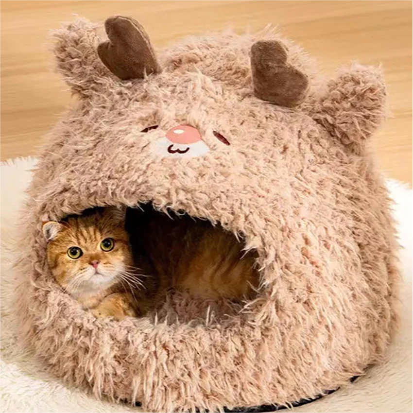 Enclosed cat house Winter pet house Cute cartoon little kennel Teddy Bichon Bear Pomeranian dog sofa Cat bed Fleece bed