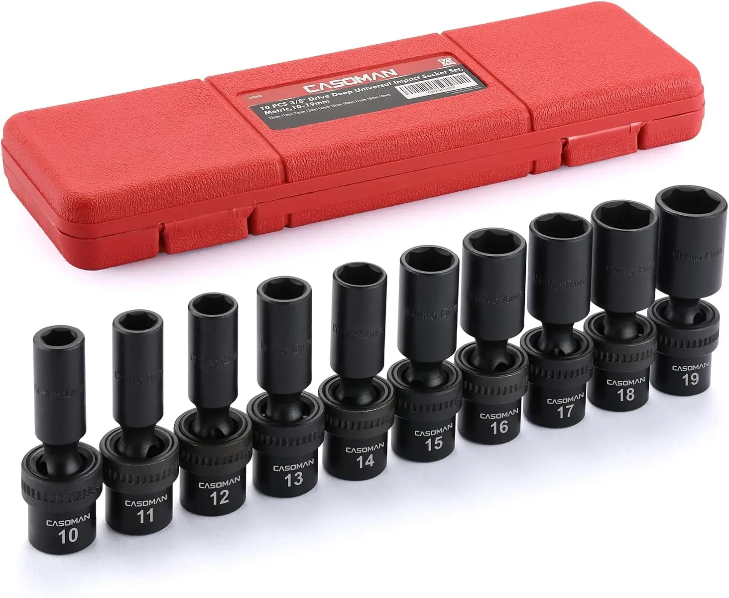 

10-Piece 3/8" Drive Deep Impact Socket Set, Metric 10-19mm, CR-MO Steel with Storage Case