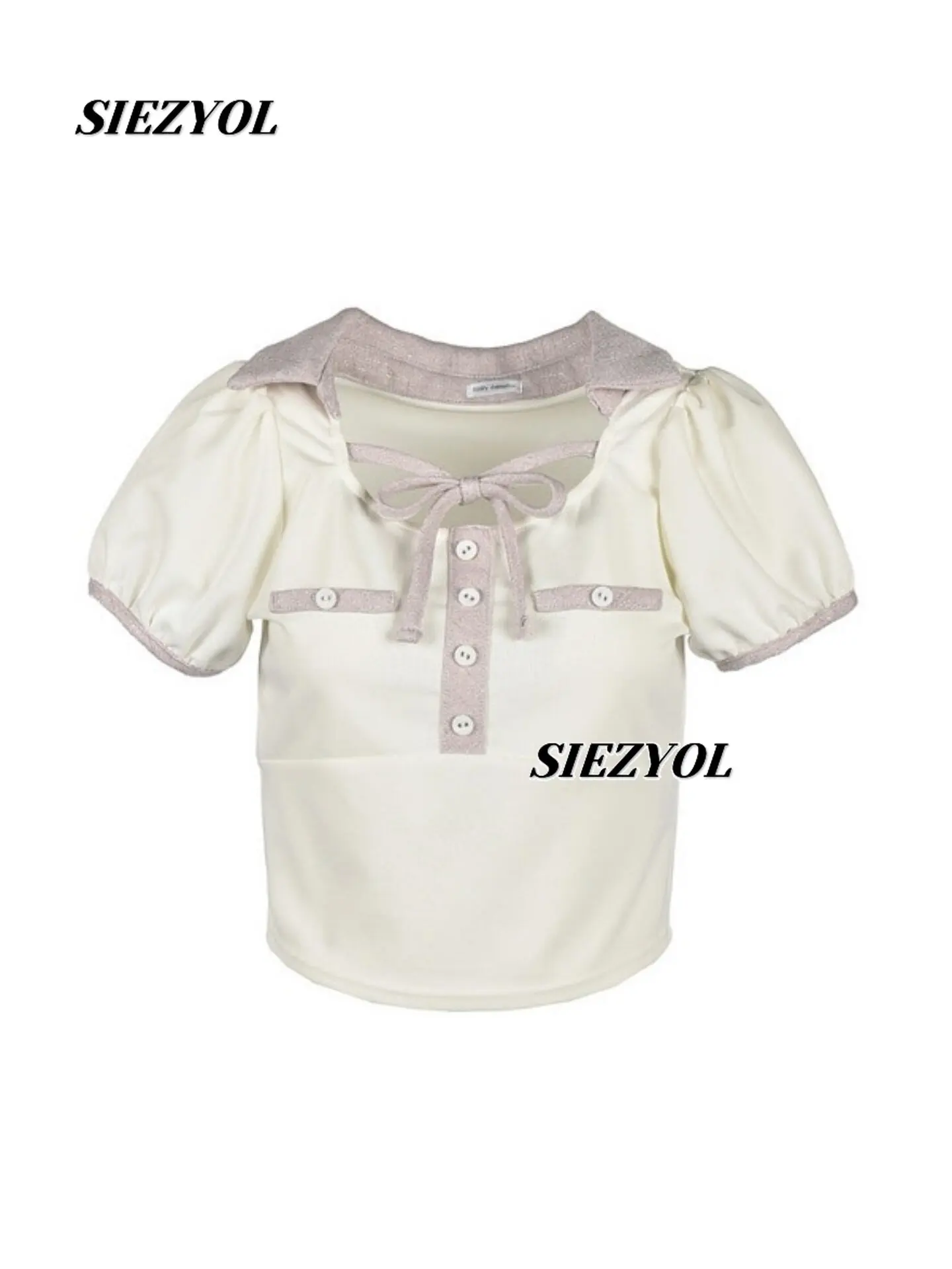 Camiseta de manga corta ajustada con cordones, estilo casual versátil para chicas dulces, con cuello de camisa y diseño de cuadros originales japoneses.
