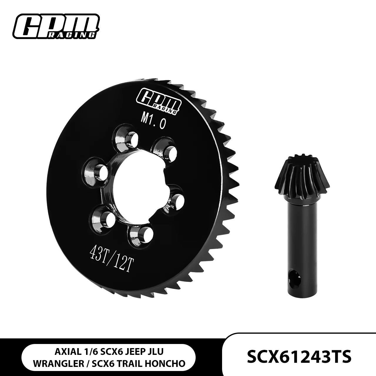 GPM 20Cr Steel Spiral-Cut Ring & Pinion Gear Set 43T/12T/1.0 Mod AXIAL 1/6 SCX6