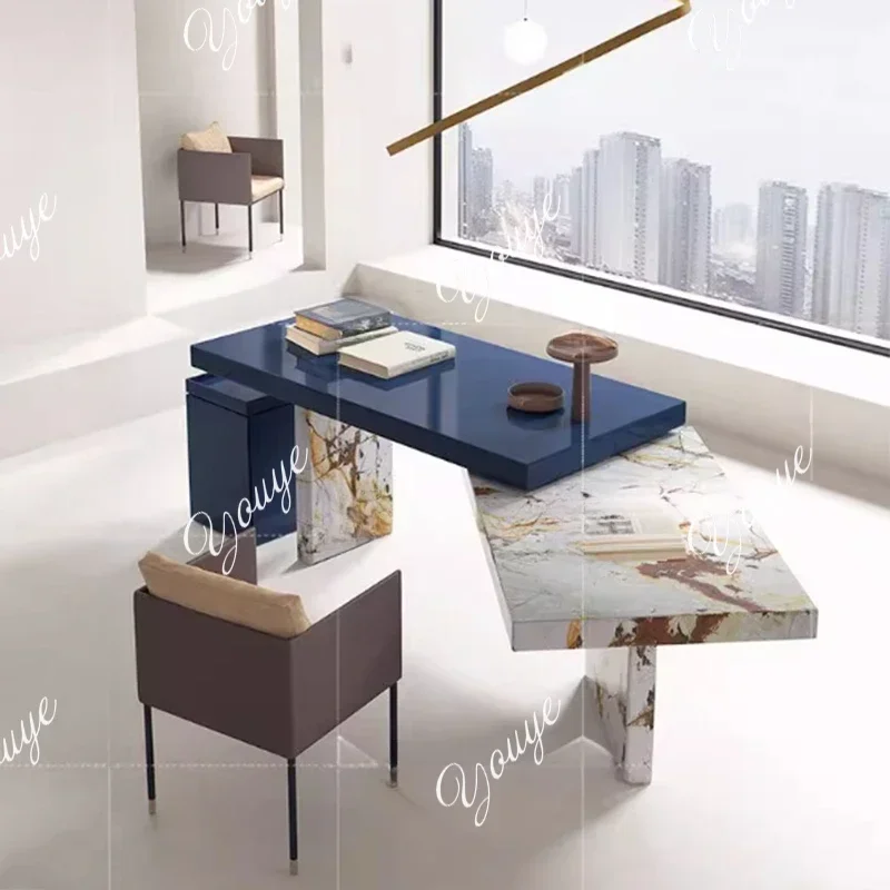 

L-J Working Asthetic Office Desk White Long Marble Conference L Shaped Table Workstation Modern Mesa Para Computador Home Office