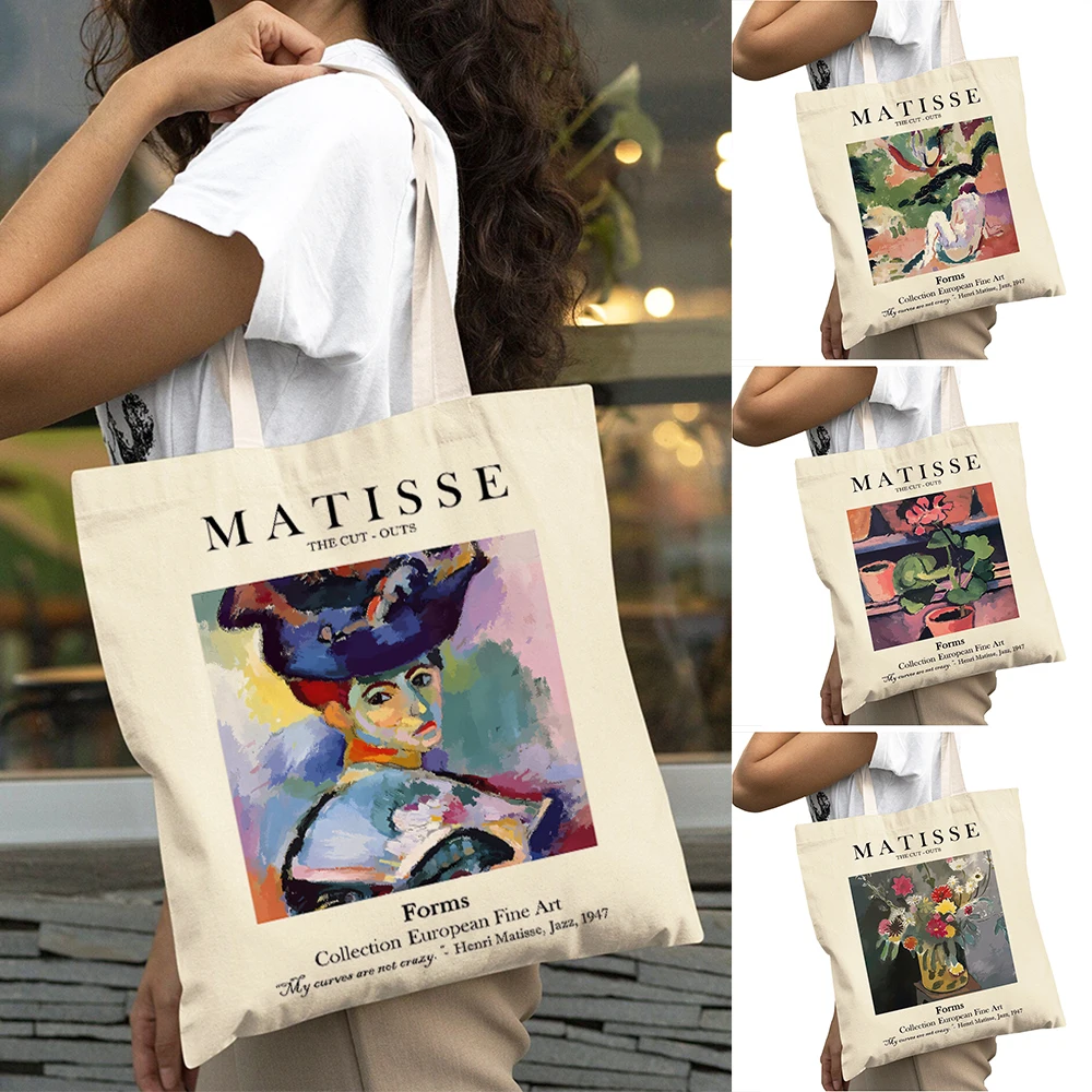 

Vintage Matisse Women Shopping Bags Big Capacity Double Print Girl Shopper Bag Lady Shoulder Tote Daily Use Shoulder Handbag