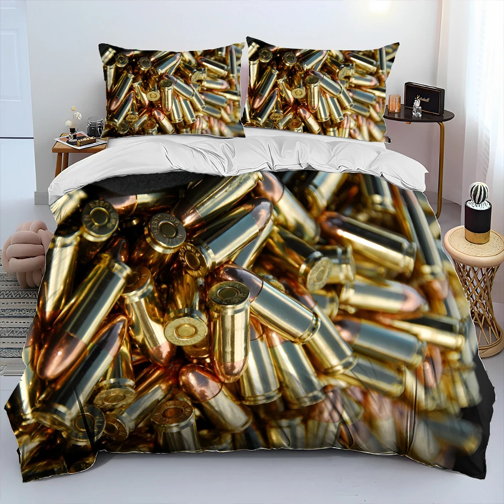 3D Rifle Revolver Cartridge Gun Comforter Bedding Set,Duvet Cover Bed Set Quilt Cover Pillowcase,King Queen Size Bedding Set