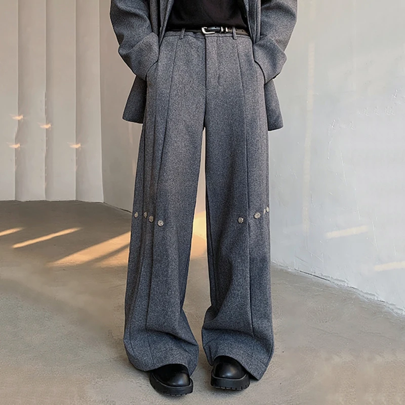 FEWQ Niche Deconstruction Loose Men Pants 2024 Pleated Solid Color Wide Leg Male Trousers Korea Fashion Male Tops 24E2837