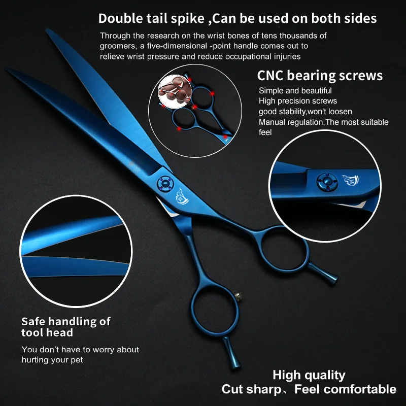 Crane Professional Pet Grooming Scissors Professional Curved Cutter Dog&Cat Face Rounding & De-Shedding Colorful Hair Cut Tools