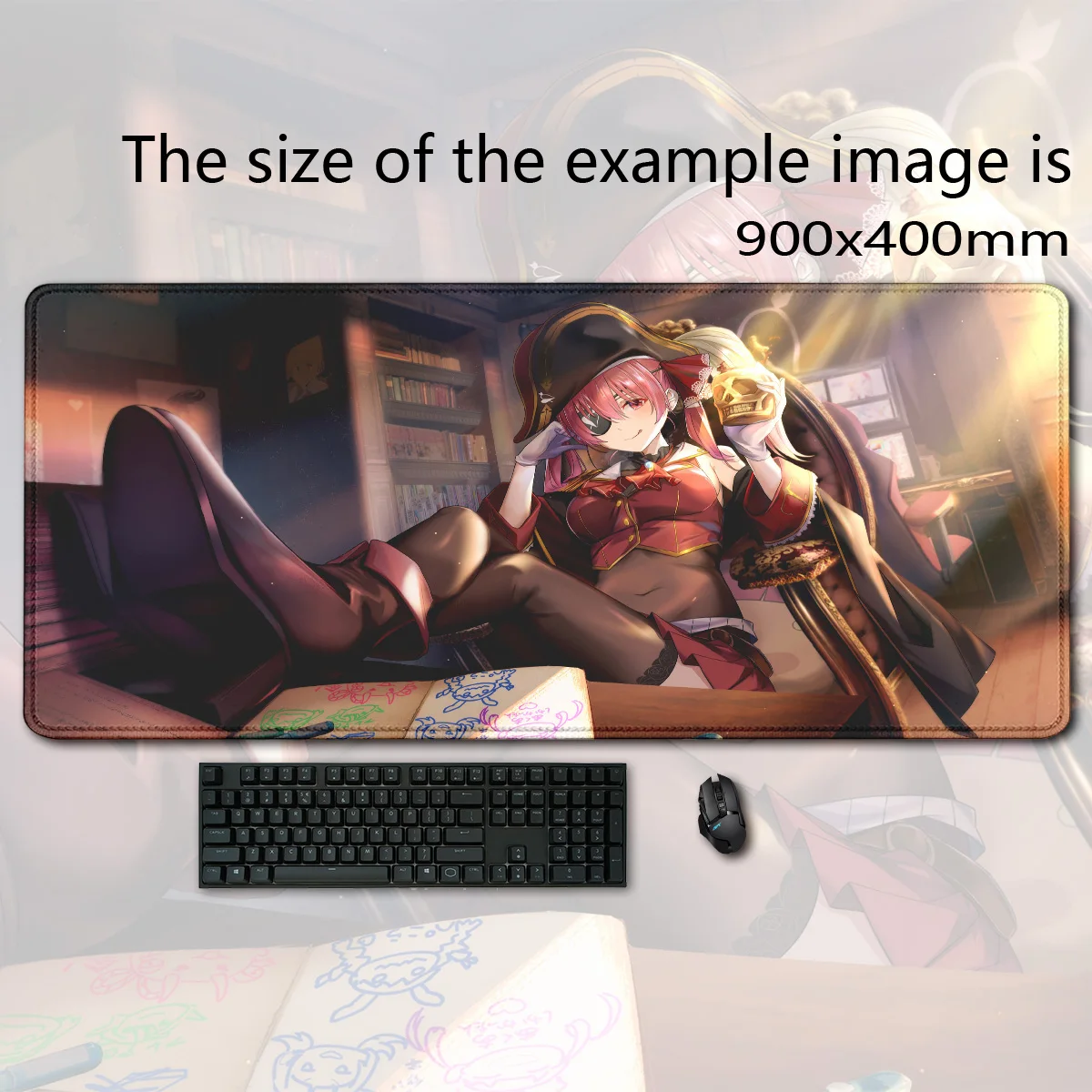 

Houshou Marine mouse pad PC Kawaii Rose Gamer Cabinet mousepad Hololive Gaming Keyboard Rug Laptop Anime Girl Extended Desk Mat