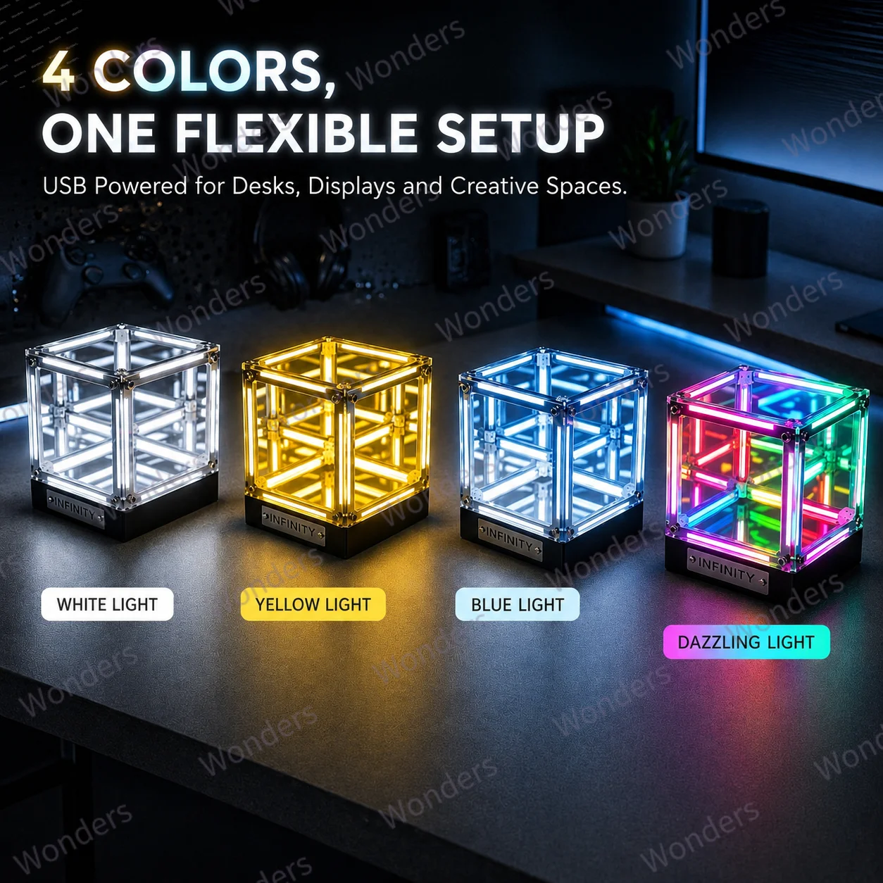 Caixa LED Hypercube DIY Geek, Luminária de Mesa Sem Fio, Vitrine de Figuras, Espelho Infinito, Caixa 4D, Ornamento de Túnel do Abismo