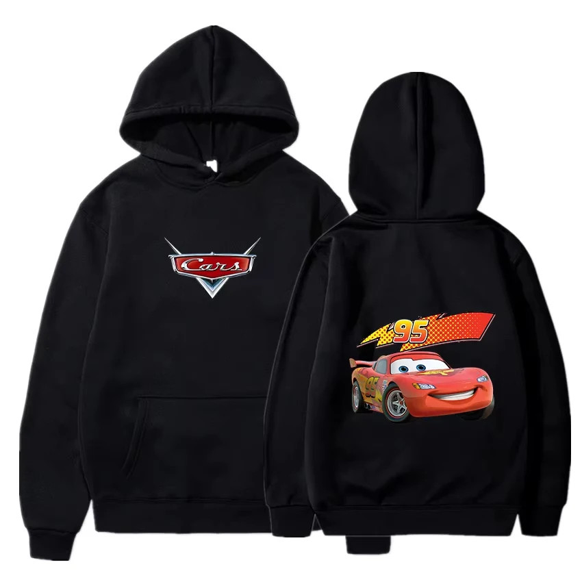 Fun Cars Lightning McQueen Printed Hooded Sweatshirt Fashion Autumn Winter Men and Women Casual Pullover Hoodies Clothing Loose