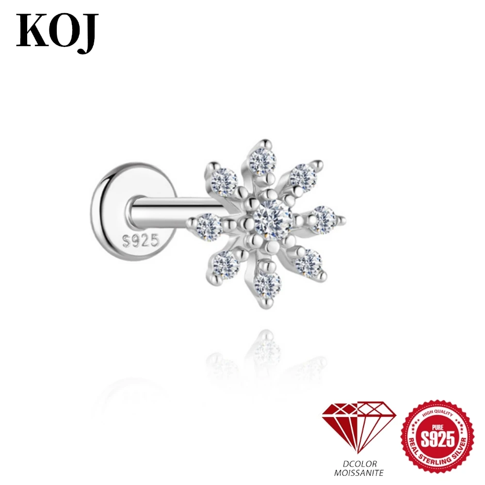 KOJ 1PC 925 Sterling Silver Zircon Stud Earring Gourd Snowflake Tassel Design For Women Delicate Daily Party Jewelry Gift