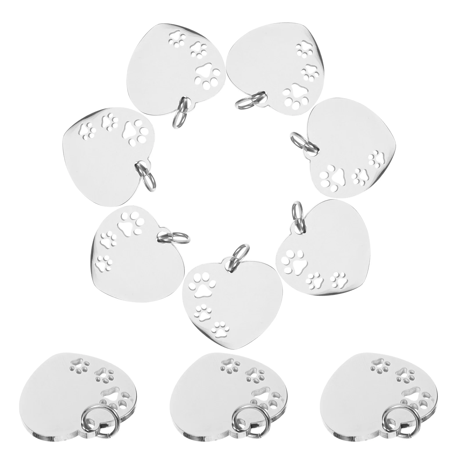 

10pcs Pet Hollow Heart Paw Silver Stainless Steel ID Accessories Collar Puppy Name Tags Pet ID Tag Dog Tag For Pets Dog Name
