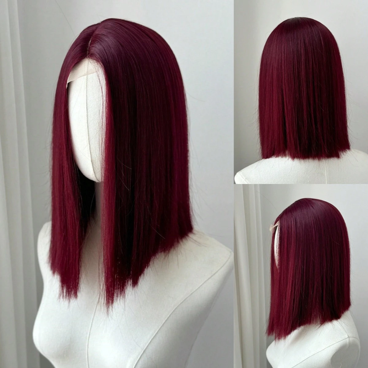 Ashely Bob Red Lace Front Wigs for Women Short WINE RED Bob Wig Middle Part Synthetic Hair Wigs Heat Resistant Cosplay Hair Wigs
