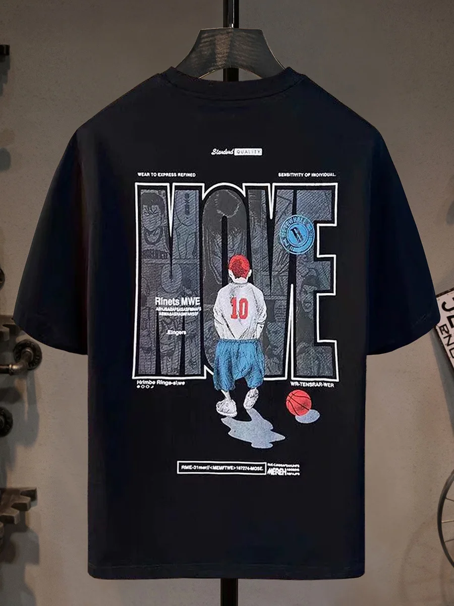 

Модная мужская футболка с аниме-принтом, легкая, с коротким рукавом, круглым вырезом, из хлопка, современный стиль, летний повседневный топ для молодежи.